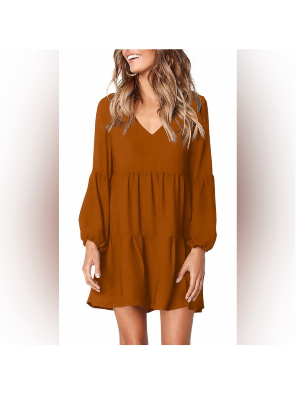 NEW Caramel Tunic Long Sleeve V Neck Casual Loose Flowy Swing Shift Dress S